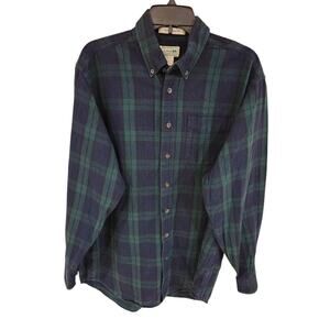 LL Bean Flannel Shirt Mens Large Tall Blue Plaid Long Sleeve Button Up
